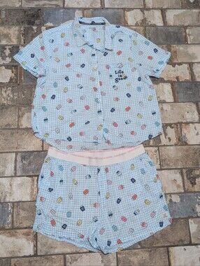 Life is Good Blue Gingham Popsicle Seersucker Pajama Set - Women's Size XL